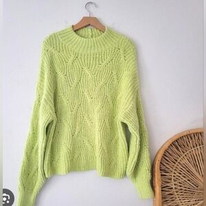 American Eagle Green Cable Knit Turtleneck Sweater